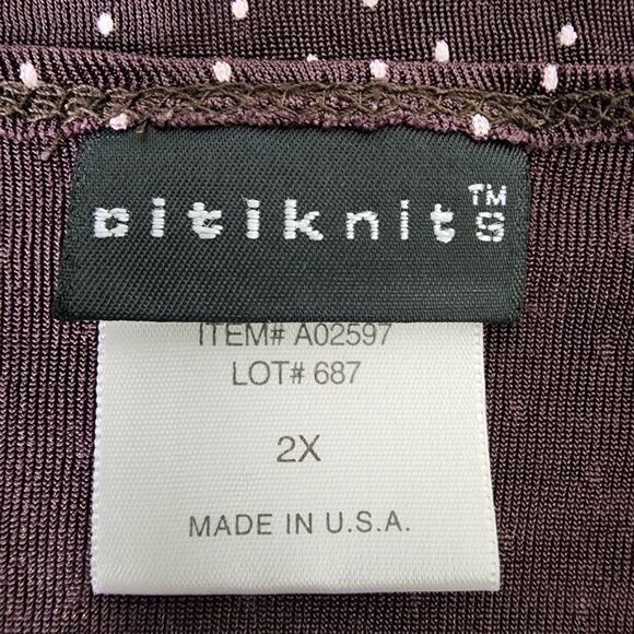VTG Citiknits Womens Top Size 2X Slinky Stretch Polka Dots Brown Short Sleeve - Picture 7 of 9